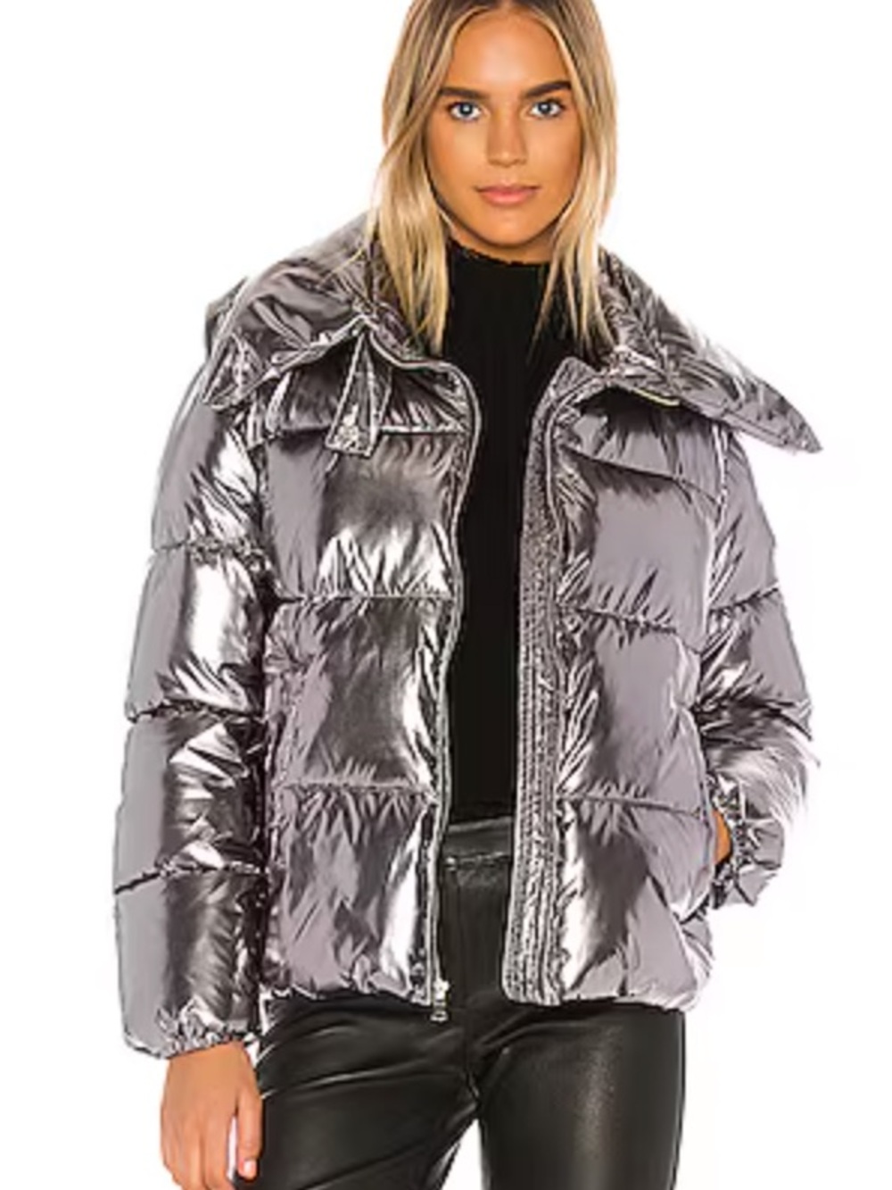 Kendall + Kylie Metallic Silver Puffer Jacket